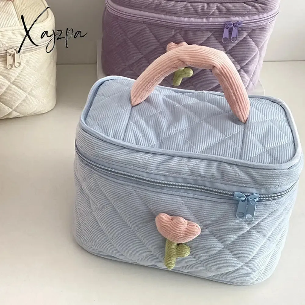 Xajzpa - Women's Tulip Flowers Pouch Ins Large Capacity Travel Cosmetic Bag Corduroy Zipper Toiletry Bags Portable Storage Box