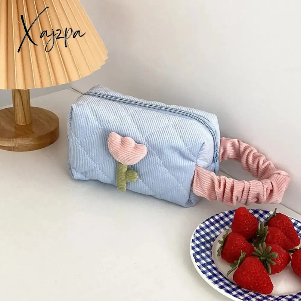 Xajzpa - Women's Tulip Flowers Pouch Ins Large Capacity Travel Cosmetic Bag Corduroy Zipper Toiletry Bags Portable Storage Box