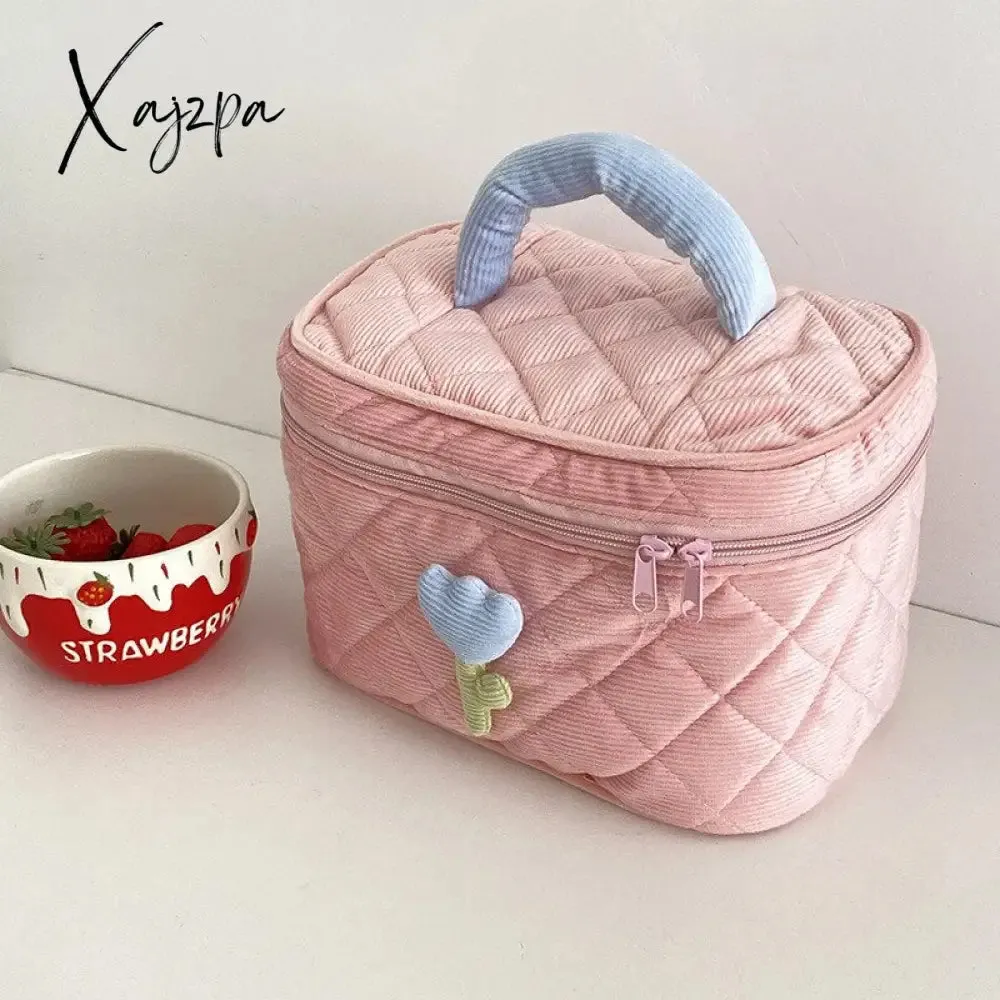 Xajzpa - Women's Tulip Flowers Pouch Ins Large Capacity Travel Cosmetic Bag Corduroy Zipper Toiletry Bags Portable Storage Box