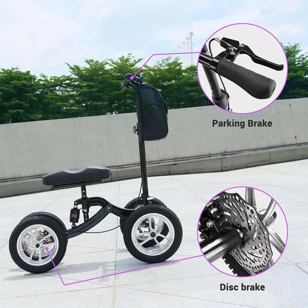 Yescom Folding All-Terrain Knee Walker Scooter Steerable Brake Basket Pump